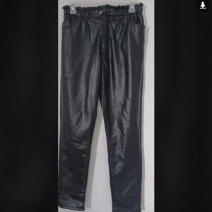 Skinny Faux Leather Pants jeans adjustable waist back pockets zipper size 12